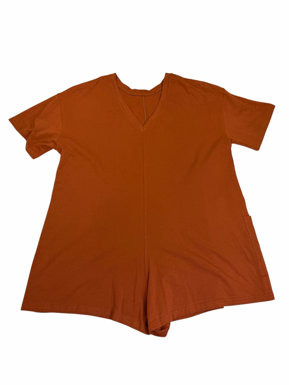 Rust Orange Short Sleeve Romper with Pockets - Picture 2 of 3